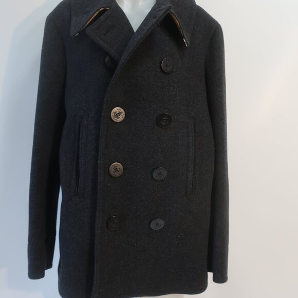 Mens Burberry Claythorpe Double-Breasted Peacoat Charcoal Gray Coat 54 US/44R - Picture 6 of 16